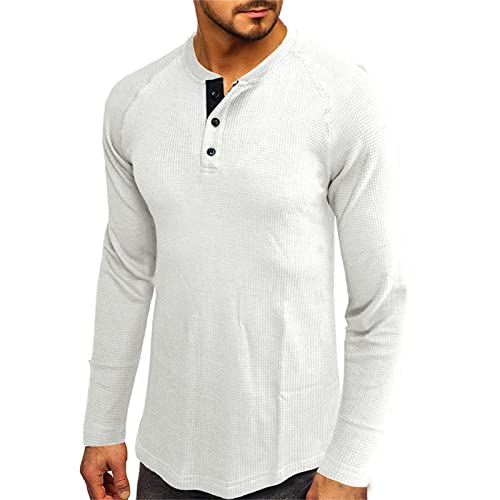 Men's Henley Shirt Long Sleeve Waffle Thermal Underwear Henley Top Casual Slim Fit Lightweight 3 Button T Shirts (White,Large)2