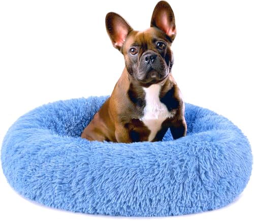 Image of RvPaws Pet Beds for Indoor, Dog Bed for Small & Puppy, Soft Fluffy Donut Cuddler Washable Round Pet Bed for Puppy and Kitten (Blue, 20 Inch, Small)
