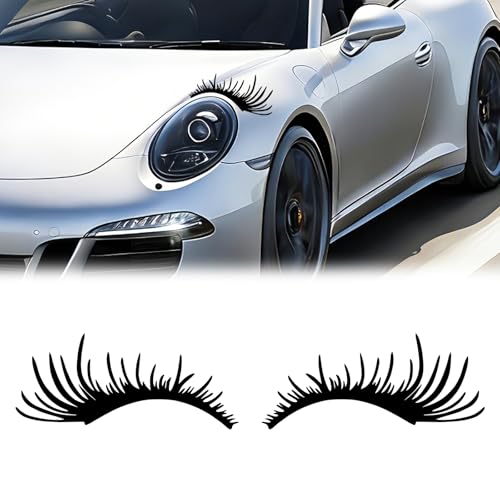 ABOTHGD 1 Pairs Car Headlight Eyelashes Decals Waterproof Self-Adhesive Funny Personality Fake Eyelash Stickers for Cars SUV Trucks Universal Bumper Windshield Vehicle Body Decor Black