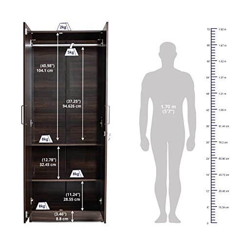 Image of Wakefit Wardrobe | 1 Year Warranty | Engineered Wood Almirah, Cupboard for Clothes Storage | 2 Door, 1 Hanging Space | Taffeta - Dark Brown