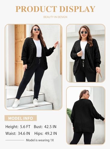 Eytino Womens Plus Size Crochet Cardigan Sweater Long Sleeve Hollow Out Open Front Cardigans Outwear(1X-5X)3