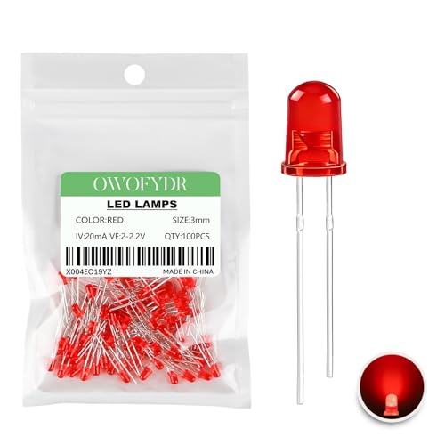 OWOFYDR - OWOFYDR 100pcs 3mm Red diffused LED diode lamp (Color Lens Frosted Round DC 2V 20mA) Lighting Bulb lamp Electronic Component Indicator Light Emitting diode