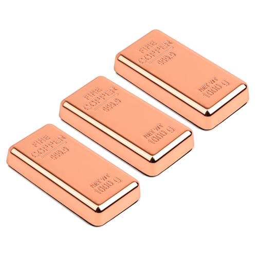 Image of ZAHEPA Realistic Metal Copper Bar Paperweight for Office Table, Fake Copper Biscuit Paper Weight Table Decoration, Prop for Jewellery Shop & Heist Theme, Unique Gift for Home & Office (Pack of 3)