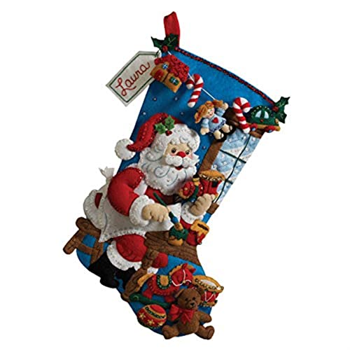 Bucilla Felt Applique 18" Stocking Making Kit, in The Workshop, Perfect for DIY Arts and Crafts, 86165