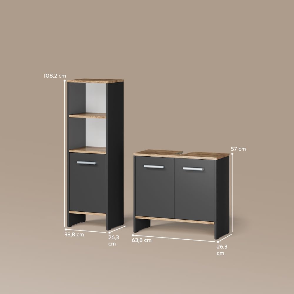 Livinity Set di mobili da bagno Amalfi, Antracite/Rovere dorato 65 cm