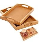 Kit Bandejas de Bambu Decorativas com Alça, 2 Peças, 36x25x5cm e 40x29x5cm, Cor Natural - Para Servir, Decorar, Elegantes - Casa (36x25x5cm / 40x29x5cm)