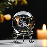 ZEERSHEE 60mm 3D Laser Engraved Crystal Fairy & Moon Ball Figurine 3D Crystal Ball Sphere with Stand Glass Paperweights Table Decor for Girls Daughters