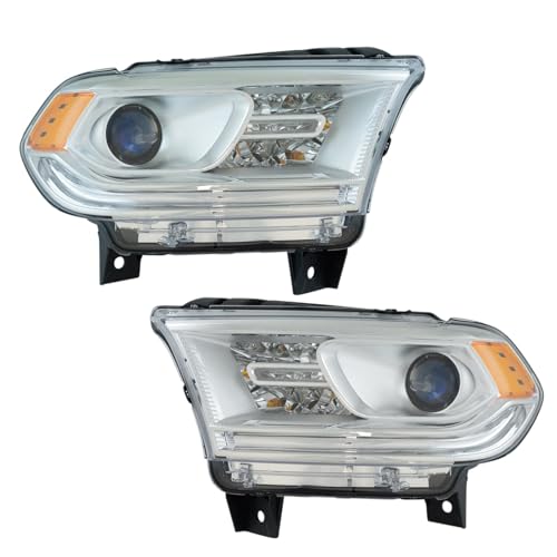 Image of TRQ 2 Piece Headlight Assembly Set Chrome Bezel Driver & Passenger Side Compatible with Dodge Durango 2014-2017 Without LED Daytime Running Lights CH2502256 CH2503256 68188730AI 68188731AI