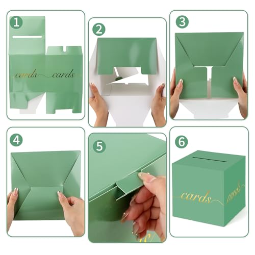 Image of Green Card Box Gold Foil Wedding Favors Gift Card Boxes Post Box Receiving Money Box Holder for Wedding Reception, Baby Showers, Anniversary, Birthday Party, Retirement, Graduation Envelope Holder
