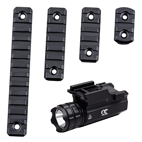 MCCC Tactical Flashlight 500 Lumens + Mlok Picatinny Rail Aluminum Kit for Pistol, Rifle, Shotgun, Airsoft Flashlight Accessories