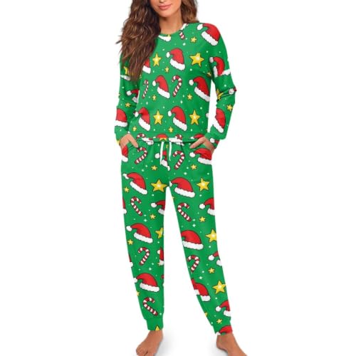 Image of Womens Lounge Set Long Sleeve Soft Pajama Sets | Casual 2 Piece Pj Outfit, Crewneck Sleepwear with Pockets, Adjustable Drawstring, Soft Comfy Fall Pajamas, Plus Size