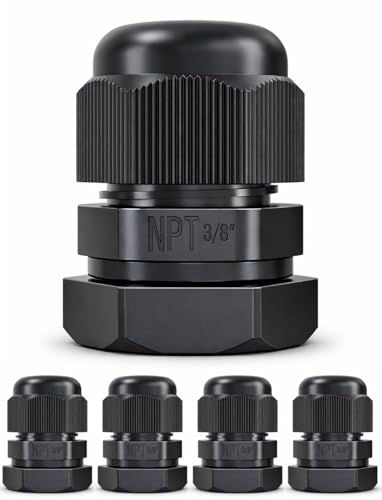 MGI SpeedWare 3/8" NPT Strain Relief Nylon Cord Grip Cable Glands, Black Plastic Grommet 5-Pack