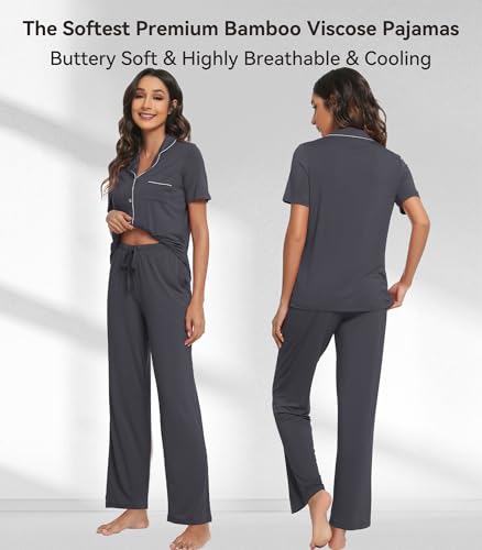 Image of WiWi Viscose from Bamboo Women's Pajamas Set Super Soft Button Down Top and Pants Sleepwear Cooling Pjs S-3X