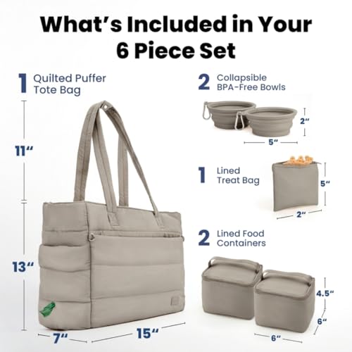 Image of Rubyloo Puffer Dog Travel Bag for Dog Moms, Diaper Bag with Travel Bowls