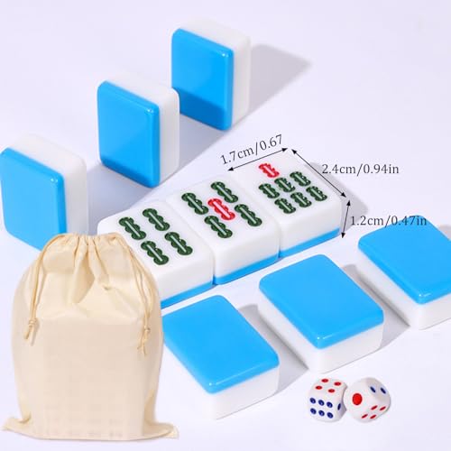 Chinese Mahjong Juego de Mesa Mini con 144 Fichas y 2 Dados miniatura 3