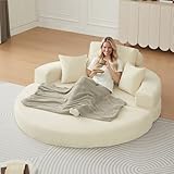 Cozelegti 71' Futon Sofa Bed Velvet Futon Couch Convertible Sleeper Floor Sofa Bed Upholstered Boneless Couch Oversized Round Reading Chair for Living Room (Beige, 71')