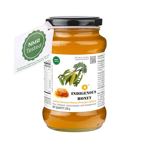 Image of INDIGENOUS HONEY Organic Juliflora Babool Kikar Honey 17.64 oz Glass Jar | Natural Pure Raw Unprocessed Unpasteurized Unheated Honey Pack of 1