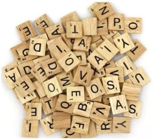 ProTech 100 Wooden Scrabble Tiles for Crafts, Black Alphabets Letters & Numbers, Spelling DIY Projects, A-Z Capital Letters For Puzzle Board Game, Kids Educational Toy, Jewellery Making