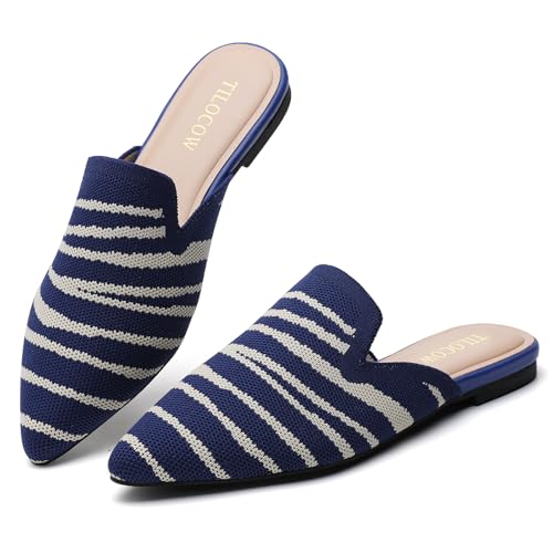 Image of Tilocow Knit Mules Office Slip on Loafers Business Casual Flats for Women