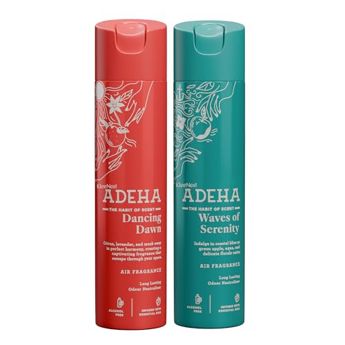 Image of Kleenest Adeha Room Air Freshener Spray Combo - Waves of Serenity & Dancing Dawn | Alcohol Free Long Lasting Fragrance for Home & Office | Room Freshener Spray Combo Pack | 218 ml x 2