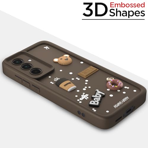 Image of Outlouders Back Cover for Samsung Galaxy A55 5G | Cute Fun Cartoon 3D Bear Silicone | Full Body Protection Bumper Case (Brown)