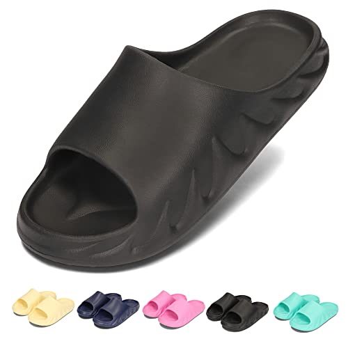 PLAME Unisex Badelatschen EVA Schaum Slides Badeschuhe Sommer Rutschfeste Plateau Super Weiche Schlappen 36-46 EU (Schwa...