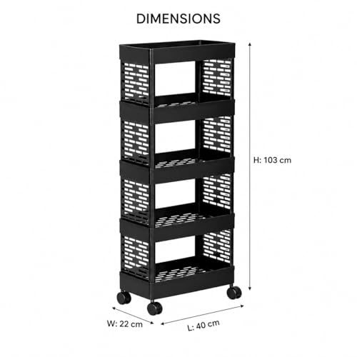 Image of wall love Plastic Storage Rack Trolley with Wheels for Kitchen, Bathroom & Bedroom - Multipurpose Organizer Shelf Rack for Fruits, Toiletries, Snacks and Household Storage (5 Layer)