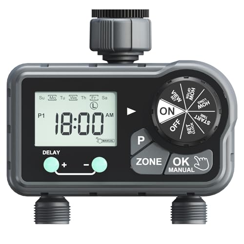ZOYIZEN Water Timer 2 Outlet, Sprinkler Timer， Rain Delay Waterin...
