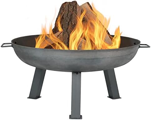 Sunnydaze Rustic Steel-Colored Cast Iron Fire Pit Bowl with Handles - Outdoor Wood-Burning Fire Pit Bowl for Backyard, Patio or Porch - 30-Inch Diameter