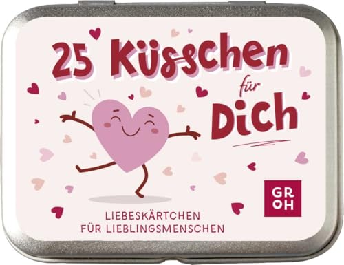25 Küsschen für Dich: Liebeskärtchen für Lieblingsmenschen | Kleine Metalldose mit Liebesbotschaften als romantisches Geschenk zum Valentinstag, Jahrestag, o.ä.
