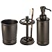 mDesign Steel Bath Accessory Set, Soap Dispenser Pump, Toothbrush Holder, Tumbler - 3 Pieces, Bronze