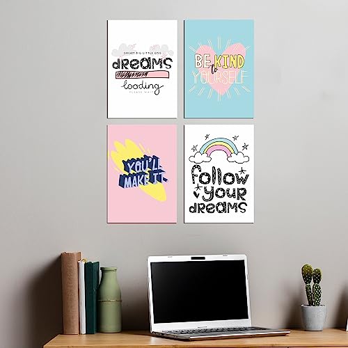 Image of PAPER PLANE DESIGN Poster Frames Black Wall Hangings Size- 8.25 x 11.75 inch, Set of 4, Motivational Quotes D4 (D)