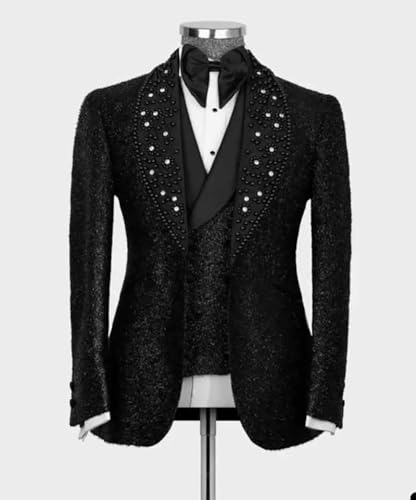 Men's 3-Piece Black Tuxedo Suit with Rhinestone Blazer, Shawl Lapel, Vest and Pants2