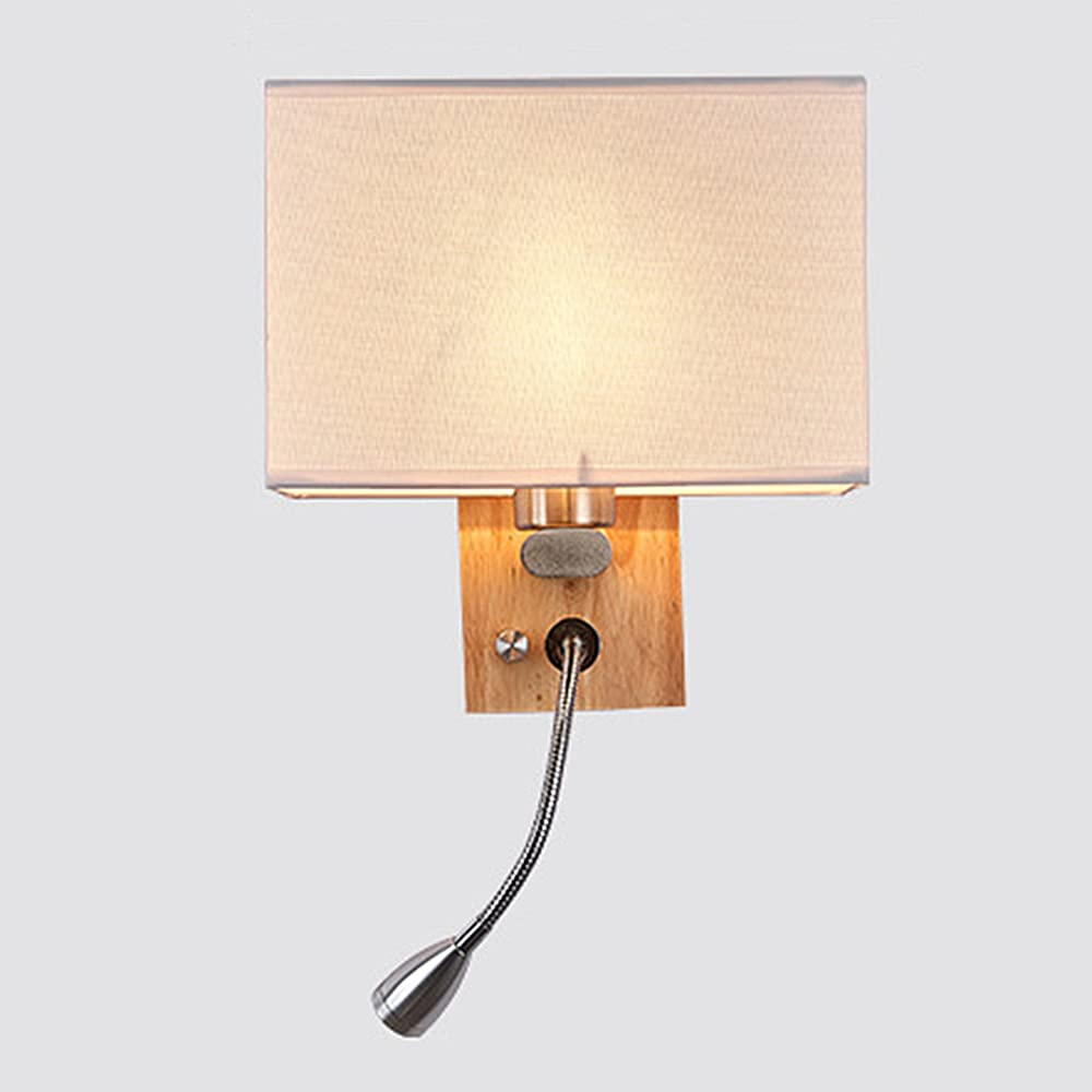 Betos Applique murale à LED, lampe de lecture pour hôtel, lampe de chevet avec abat-jour en tissu pour LED, idéale pour chambre à coucher, salon, couloir, hôtel (blanc chaud)