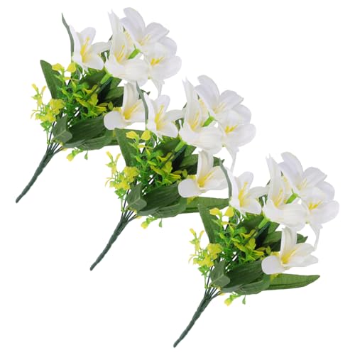 DIYEAH Künstlicher Lilienstrauß 3 Stück Naturgetreu Wiederverwendbar Selbstgemacht Bund In Milchweiß für Hochzeitsdeko Tisch und Wohnraumgestaltung