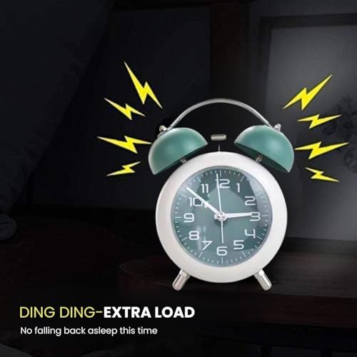 Image of Classic Retro Twin Bell Alarm Clock | Silent Non-Ticking Analog Table Clock with Loud Alarm Ringer & Night Light, Luminous Dial Bedside Clock for Kids, Students, Bedroom & Study Table
