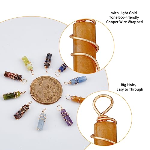 SUPERFINDINGS 18Pcs 9 Styles Gemstone Pendants Column Natural Mixed Stone Charms with Light Gold Copper Wire Wrapped Crystal Stone Pendants Charms for Earring Necklace Bracelet Jewelry Making - Image 3