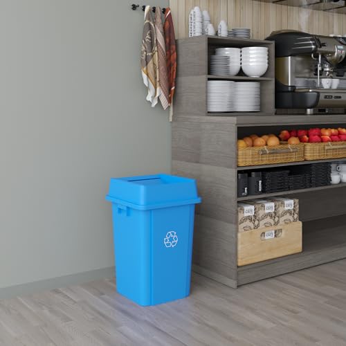 Image of 19 Gallon Blue Square Commercial Trash Garbage Can with Lid | Outdoor Office Restaurant School Kitchen