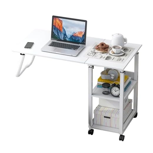 Warmiehomy Overbed Table with Lockable Wheels & Liftable Top,Movable Foldable Bed Table Adjustable Height 70~88cm,Bedside Desk for Working Reading Eating Bedroom Sofa(White)
