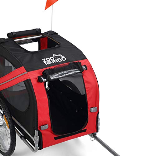 zoomundo Fahrradanhänger Hundeanhänger für Hunde-Transport in Rot/Schwarz - Silver Frame