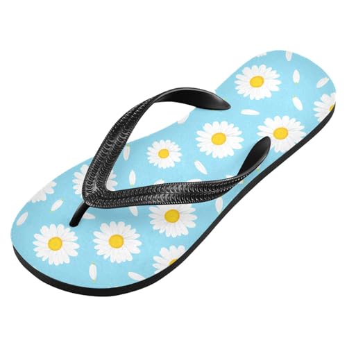 Blue Daisy White Flip Flops for Beach Thong Sandals Anti-slip Lightweight Shower Shoes for Summer Swim Travel2