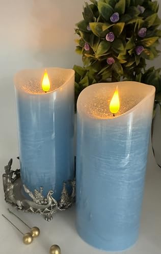 Image of Adoria Large Blue Flameless Candles Set 2- Real Wax Candles with 3D Flame-Ocean Scented-Dia 3.15x 7 Inch for Home Decor. Party, Camping,Ambiance Lighting