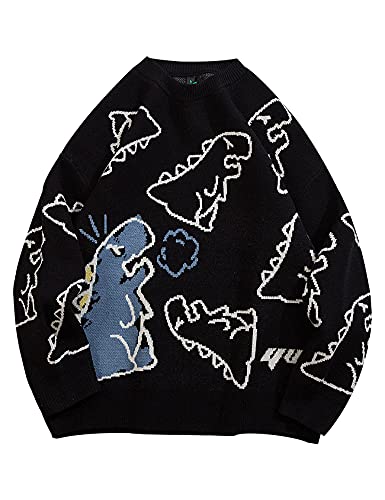 Arssm 恐竜セーター レディース y2k ヴィンテージ オーバーサイズ グラフィック ストリートウェア ニットセーター カジュアル かわいい 可愛い トップス, ブラック, X-Largeの商品画像（Amazon）