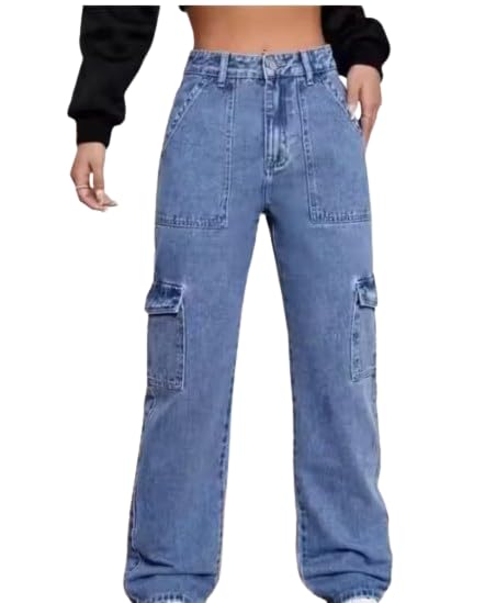 Urmit Traders Relaxed Fit 6Pocket Stone Blue Cargo Jeans – Women & Girls | High-Waist Style Side Pocket Denim for Casual & Streetwear Urmit Traders Relaxed Fit 6Pocket Stone Blue Cargo Jeans – Women & Girls | High-Waist Style Side Pocket Denim for Casual & Streetwear