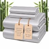 Pillcase 100% Real Bamboo Viscose & Lyocell Tencel Sheets Set King Size | Breathable & Cooling for Hot Sleeper | Luxury Silky Soft Fabric | 18" Deep Pocket with Corner Straps (Charcoal, King)