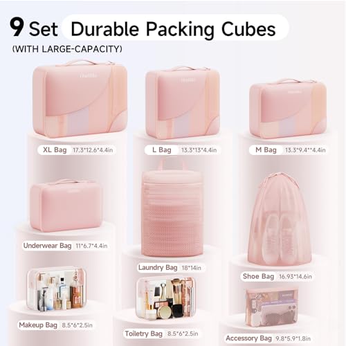 Image of 9 Set Packing Cubes for Travel, Gifts for Women Mom,Anti-Tearing Suitcase Organizer,OlarHike Vacation Essentials & Accessories for Cruise Ship