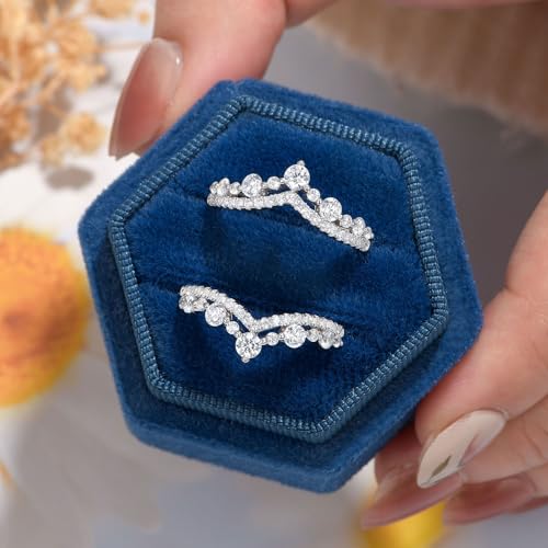 Wuziwen Vintage Crown Wedding Bands for Women Double Ring Enhancers Guard for Engagement Rings 925 Sterling Silver Cubic Zirconia3