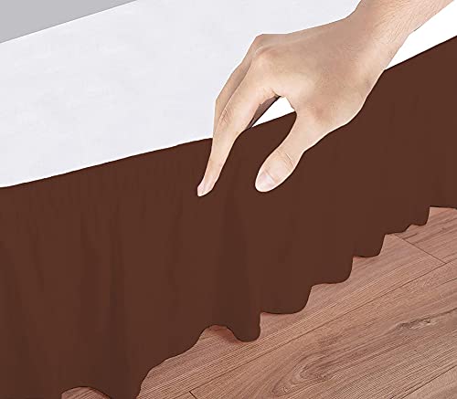 Image of Wrap Around Dust Ruffled Bed Skirt 18 inch Inch Tailored Drop Fade Resistant Brushed Microfiber Bed Skirt -Double Bed | Chocolate Brown