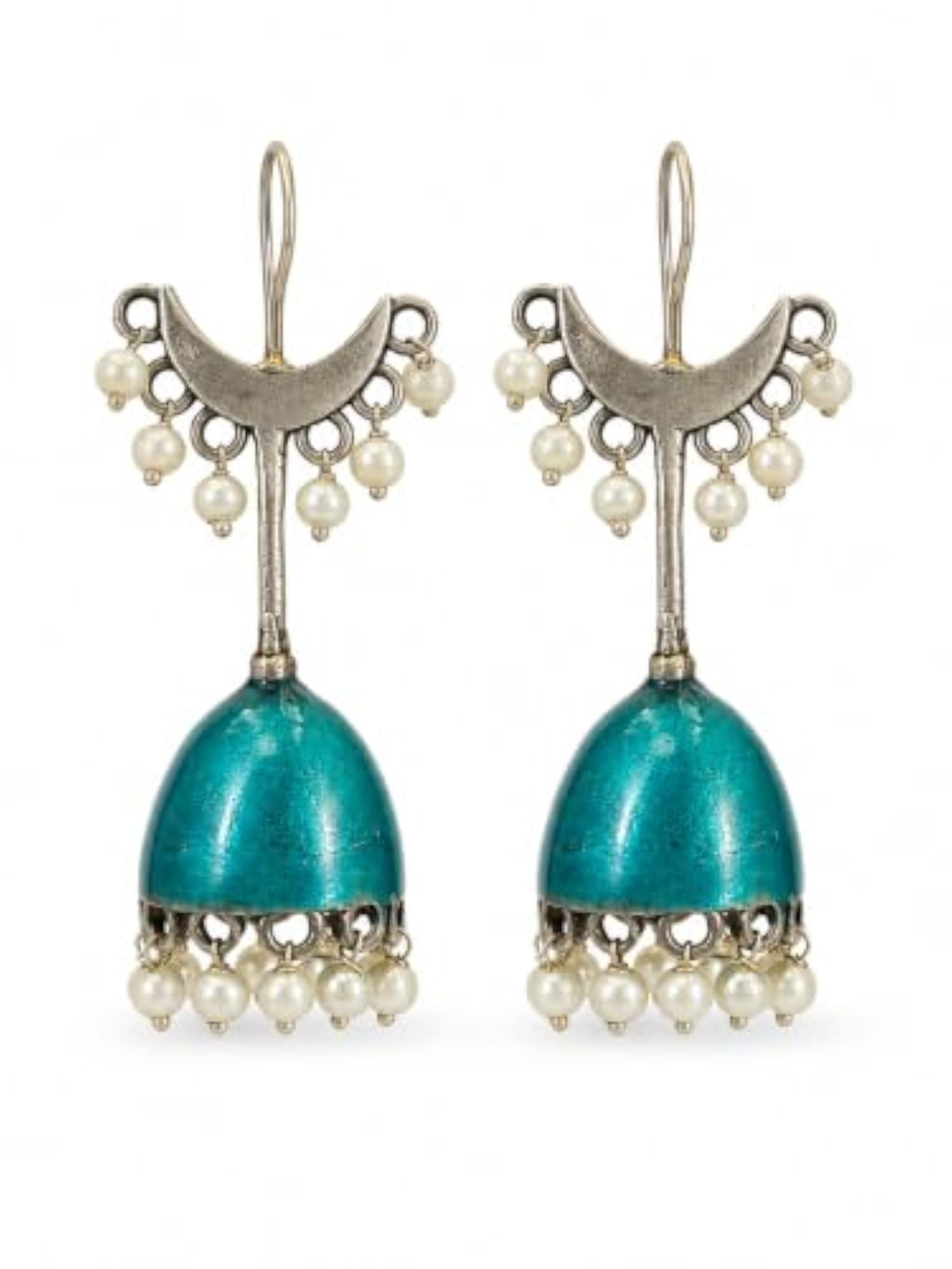 Vintage Turquoise Jhumka Pearl Drop Earrings for Women