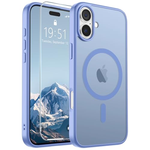 Image of SUPFINE Magnetic for iPhone 16 Plus Case(Compatible with MagSafe) (Military Grade Drop Protection) Slim Translucent Matte Shockproof with Anti-Fingerprint Phone Case,Blue Purple
